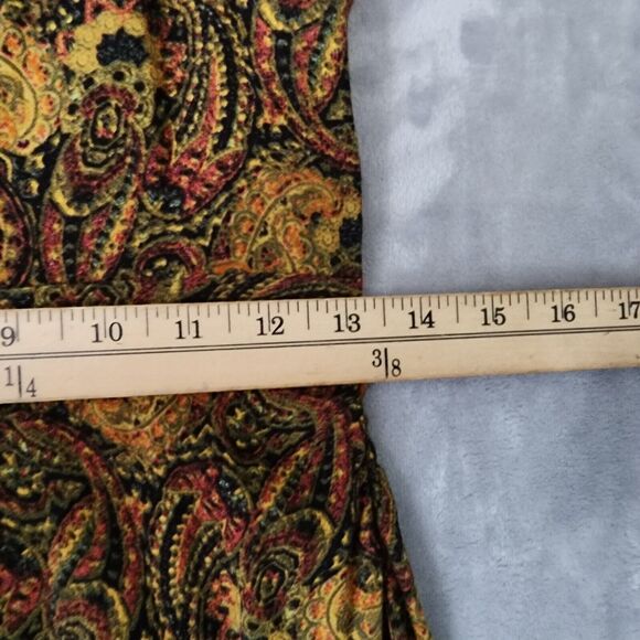 Free People Dress Womens 6 Small Olivia Midi Paisley Print Smocked Pleated Gold - Picture 9 of 11